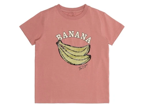 Støvet mørk rosa t-shirt med banan af gule pailletter fra The New TN6255 old rose